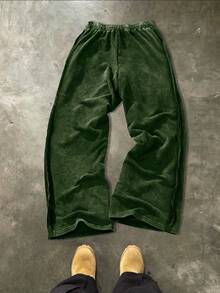 PAVTROS 男士加大码休闲宽松棉质运动裤，街头风，简约设计，松紧腰带，做旧面料，适合日常、休闲、时尚、街头风格，也是节日礼物的理想之选。 - 墨綠色 - 查看 2