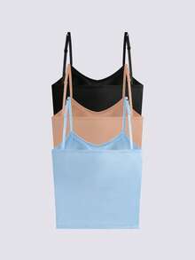 Loungeista Set de 3 tops deportivos de mujer con relleno, de unicolor acanalado, de estilo casual y sexy - Multicolor - Ver 3