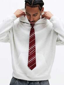 SUMWON Men's Boxy Fit Pullover Hoodie With Attached Tie Striped Pattern Centre Pocket Long Sleeve Casual Sweatshirt Fall Winter Plain - Light Grey - View 5