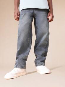 SUMWON Relaxed Straight Leg Barrel Jeans With Seam Detail And Medium Wash Finish For Boys Casual Daily Wear Vacation - Medium Wash - View 1