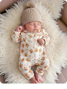 SHEIN 新生女宝宝可爱卡通图案针织长袖连体衣 - 彩色 - 查看 8