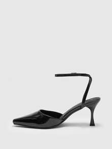 CUCCOO BIZCHIC Women's Pointed Toe Stiletto Heel PU Leather Slip-On Sandals, Fashionable Minimalist Design, Comfortable For Daily, Party And Banquet Wear Valentine's Day - Black - View 10