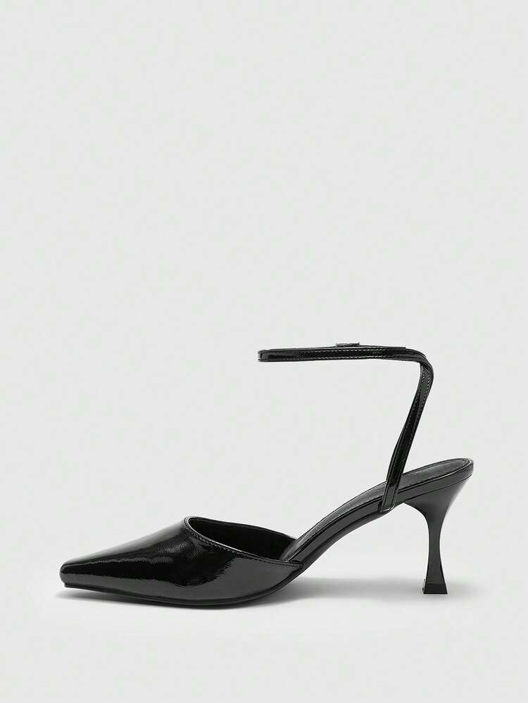 CUCCOO BIZCHIC Women's Pointed Toe Stiletto Heel PU Leather Slip-On Sandals, Fashionable Minimalist Design, Comfortable For Daily, Party And Banquet Wear Valentine's Day