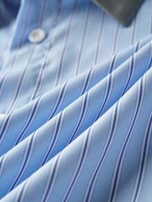 Airaco Men's Contrast Color Striped Long Sleeve Shirt - Blue - View 8