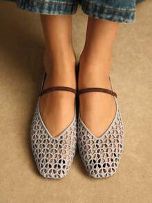 Rosivie Women's Square Toe Hollow Out Design Casual Fashion Loafers Valentine's Day - Silver - View 2