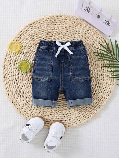 SHEIN Young BoyDark Blue Denim Stretch Skinny Shorts