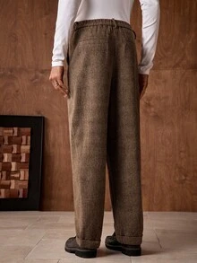 Business Casual AKNOTIC Men's Herringbone Slant Pocket Casual Pants, Suitable For Christmas Party, Commute, Business, Boyfriend Gift, Holiday Choice - Apricot - View 7