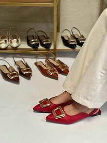 Bailarinas flats destalonadas de punta elegantes con herraje dorado - ROJO - Ver 1