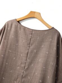 SHEIN LUNE CURVE 大码休闲假日树叶刺绣荷叶边衬衫 - 杏色 - 查看 5