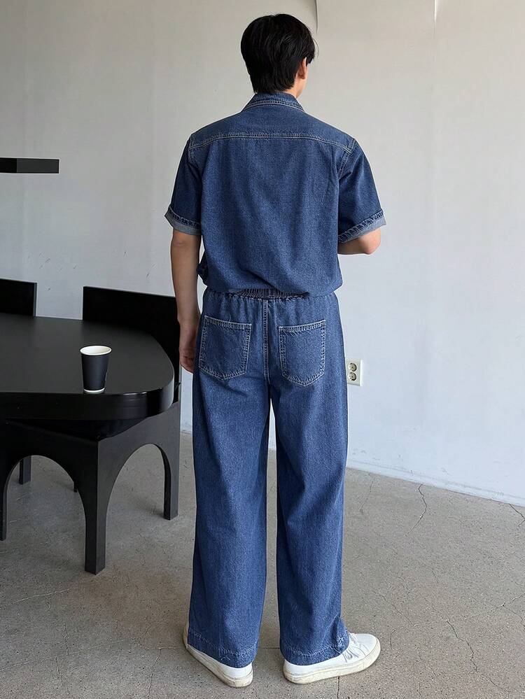 Men's Washed Vintage Blue Denim Suit, Spring/Summer