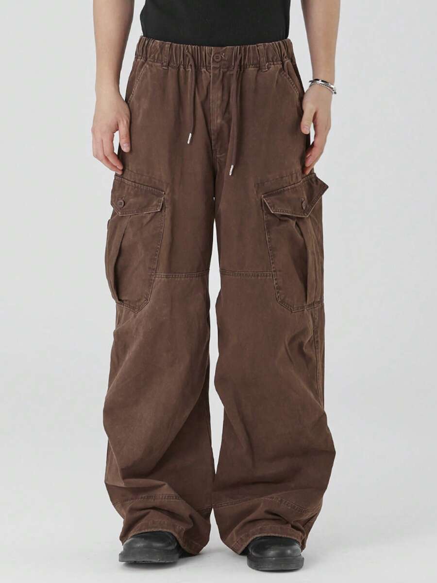 DAZY 男士破洞大口袋水洗牛仔裤，春秋季 - 棕色 - 查看 1