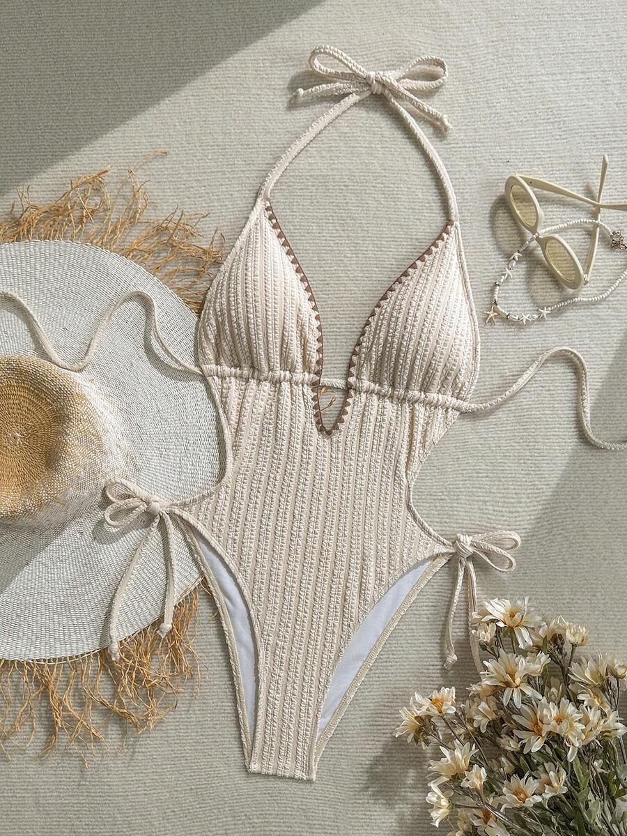 Soleia 女士性感露背系带连体泳衣，夏季海滩度假时尚之选 - 彩色 - 查看 1