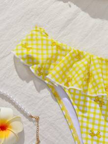 Swim Mod Plus Size Women Cute Plaid Random Print Mesh Ruffle Hem Swimsuit Bottom, Casual & Simple For Daily Wear - Multicolor - View 3