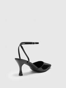 CUCCOO BIZCHIC Women's Pointed Toe Stiletto Heel PU Leather Slip-On Sandals, Fashionable Minimalist Design, Comfortable For Daily, Party And Banquet Wear Valentine's Day - Black - View 9