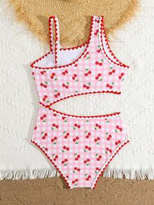 SHEIN Tween Girls Swimsuit, Cherry Plaid Spaghetti Strap Bikini With Ruffled Hem, Two-Piece Swimwear Student Beach Vacation Hot Spring Sweet Swimsuit Cherry Bathing Suit Cherry Swimsuit Gingham Bathing Suit Pink Cherry Bathing Suit High Waisted Swimsuit Fruit Print Swimsuit Checkered Swimsuit Gingham Swimsuit Sleeveless Bathing Suit Girls Swimwear Cherry Print Cherry Print Two Piece Swimsuit Pink Gingham Cherry Swimsuit One Shoulder Cherry Swimsuit Girls Cherry Swimsuit Pink Checkered Cherry Bikini High Waist Cherry Bikini - Pink - View 2