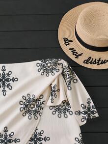 Breezaya Jupe mini asymétrique imprimée avec coquillages, pompons et patchwork, style décontracté pour plage et vacances d'été, pour femmes - Nude - Voir 4