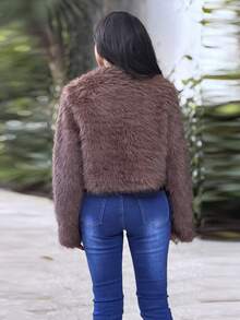 Durrani Popal 秋冬女士前开蓬松大衣 - 鏽棕色 - 查看 2