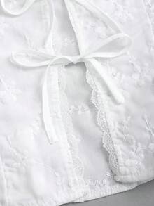 Sweetra 女士新款时尚百搭上衣，刺绣提花蕾丝饰边白色面料吊带背心 - 白色 - 查看 5