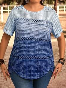 EMERY ROSE Plus Size Gradient Print Short Sleeve Casual T-Shirt - Blue - View 5
