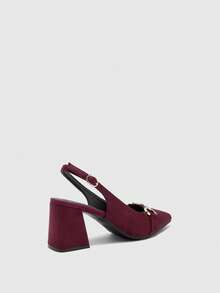 CUCCOO BIZCHIC Women's Burgundy Thick Heel Pumps, Classic Minimalistic Design, Suitable For Commuting, Dating, Party, Holiday, Wedding For Christmas Valentine's Day Spring Shoes - Rose burgundy - View 9