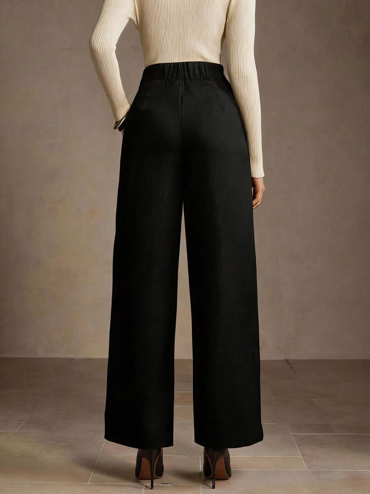 FOLD PLEATED SLANT POCKET WIDE LEG PANTS