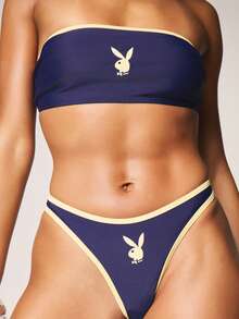 Missguided x Playboy Logo Bandeau Bikini Set With Contrast Trim Detail Two Piece Swimwear - Multicolor - View 2