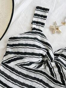 Soleia Women's Striped Twist Knot Design Thick Strap Mid-Length Dress, Vacation - Multicolor - View 3