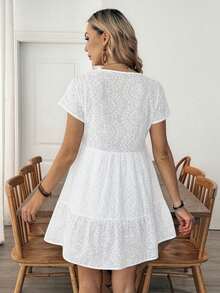 Louniche Women's Embroidered V-Neck Dolman Sleeve Casual Mini Dress, Suitable For Spring/Summer Vacation - White - View 2