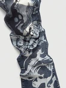 ROMWE MEN Men's Printed Layered Denim Jeans - Blue - View 4