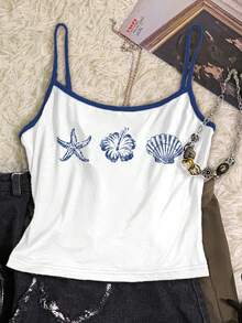 Attitoon 3件套女士撞色吊带背心，水彩贝壳和百合花印花，适合夏季度假 - 彩色 - 查看 4