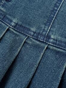 Elamini Women's Short Sleeve Zip Front Pleated Hem Casual Denim Dress - Dark Wash - View 5