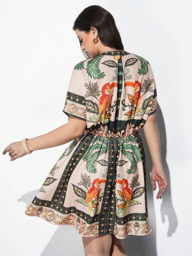 SHEIN Maija Plus Size Tropical Print Casual Vacation Dress Plus Size Resort Wear Plus Size Beach Dress Plus Size Cover Up Women Plus Clothing Summer Resort Wear Curve  St Patrick's Day Women Easter Summer Outfits Easter Dress Women Party Top Beach Dress Summer Holiday Outfits Each Vacation Outfits For Women  Summer Outfit For Women Going Out Outfits Graduation Graduation Outfit  Casual Dresses  Casual Blouses For Women