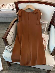 GlowEve CURVE Plus Size Elegant,Fashionable Waist Brown Dress,Summer,Wedding,Black And White,Refined Star Embellished Sleeveless Dress With Pearls,Parties - Brown - View 2