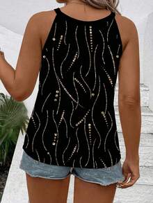 EMERY ROSE Plus Size Fashionable Metallic Meteor Shower Print Black Versatile Tank Top - Multicolor - View 2