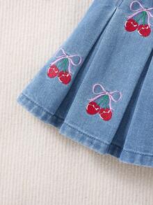 SHEIN Young Girl Fold Pleated Denim Skirt,Spring Summer Boho Cuet Skirt - Light Wash - View 4