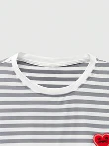 Manfinity BRENVOR Men's Heart Embroidery Striped Crew Neck 2 In 1 Knit Long Sleeve T-Shirt - Light Grey - View 4