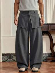 SWAVVY Men's Casual Solid Color Loose Fit Pants With Oblique Pockets Japanese Pants Men Wide Leg Pants Men Pants Men Baggy Wide Pants Loose Pants