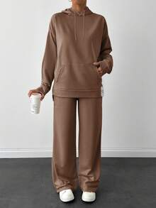 EURMUSE Light Grey Two Thread Sweatshirt And Sweatpant With Label Detail - Chocolate Brown - View 5