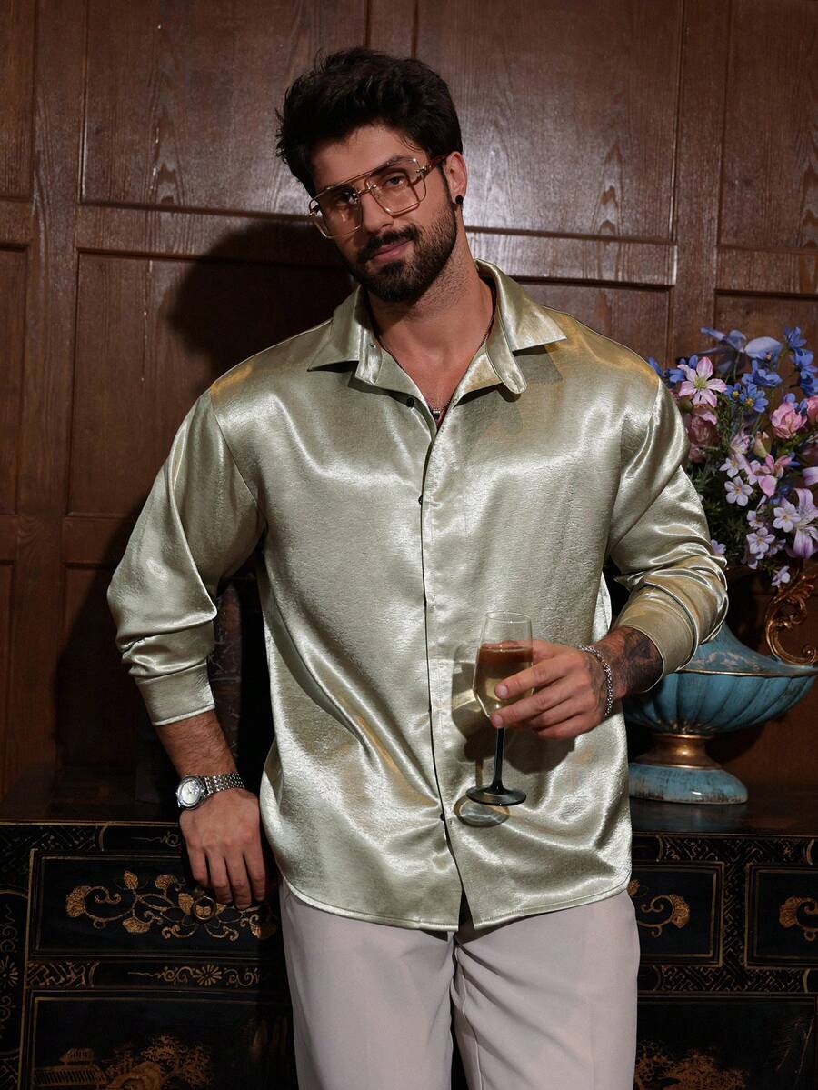 DAZY Men's Solid Green Casual Party Shirt, Spring/Summer - Green - View 1