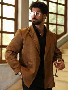 DAZY Loose Fit Brown Satin Fabric Blazer Jacket For Men, Suitable For Party Wear, Spring/Autumn - Coffee Brown - View 1