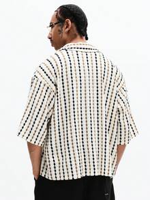 SUMWON Short Sleeve Button Down Shirt With Geometric Diamond Pattern Open Front Casual Summer Spring - Apricot - View 2