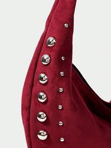 SHECARRY 女士纯色铆钉时尚单肩包 - 酒紅色 - 查看 5