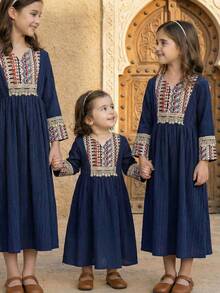 SHEIN Baby Girl Casual Retro Pattern Dress, Suitable For Spring, Summer, Autumn, Home, Outdoor, Holiday, Party, Daily Wear - Multicolor - View 11