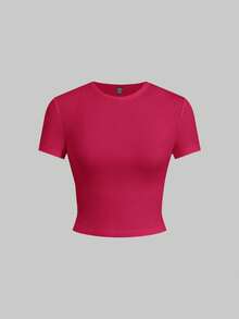 SHEIN EZwear 5件/套纯色针织无袖修身T恤，春夏基础款女式纯色T恤衫套装，女式上衣套装，纯色T恤衫，5件装女式上衣，纯色T恤衫，女式T恤衫 - 彩色 - 查看 8