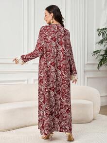 Al Najma 女士优雅佩斯利印花宽松阿拉伯风格连衣裙，秋季 - 彩色 - 查看 2