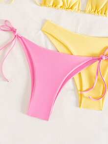 Swim Basics 3pcs Women's Solid Color Simple Halter Neck Swimsuit Set - Multicolor - View 5