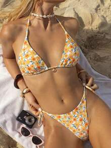 SHEIN Swim Mod 2pcs/Set Random Print Halter Sexy Elegant Vacation Bikini Set, Suitable For Beach, Pool, Party, Christmas, Summer - Multicolor - View 10