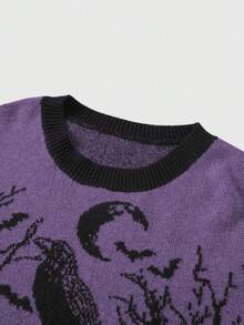 ROMWE MEN Goth Áo len nam dệt kim jacquard phối màu tương phản, phong cách thường ngày, thích hợp cho mùa Thu/Đông. - Màu tím - Xem 3