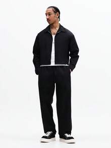 SUMWON Men Long Sleeve Zip Up Cropped Jacket And Wide Leg Pants Two Piece Co Ord Set With Pockets Plain - Black - View 1