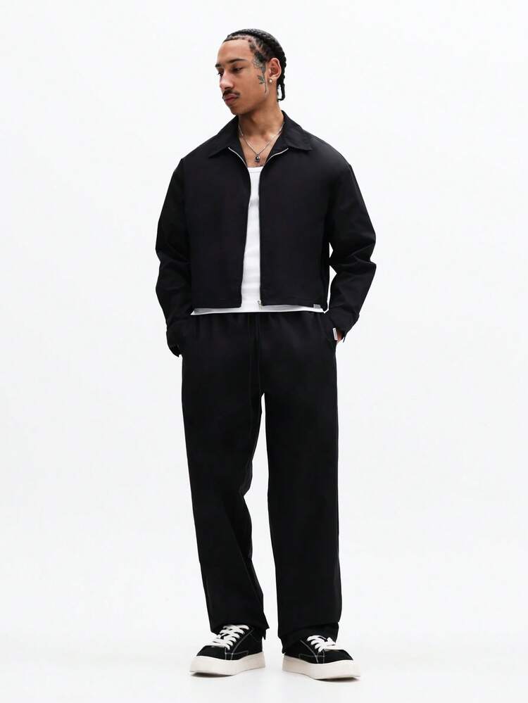 Zip Up Jacket And Wide Leg Pants Set